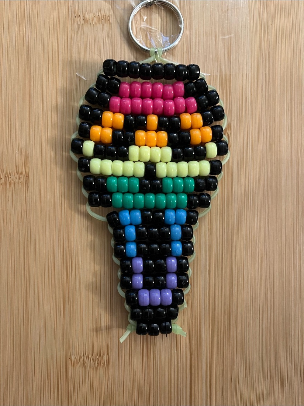 Rainbow Pony Beaded Keychain - Rainbow Ghostface Design